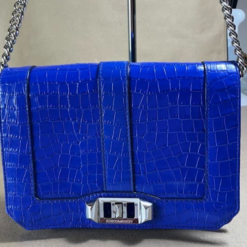 Rebecca Minkoff Love Mock Croc Embossed Leather Crossbody Bag Cobalt Blue NWOT
